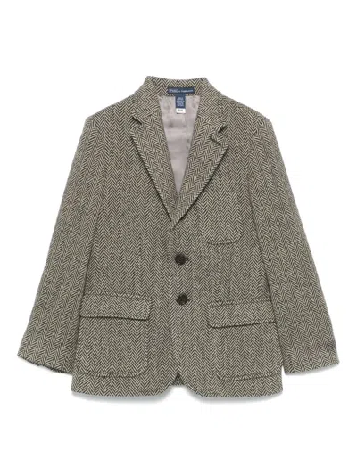 Polo Ralph Lauren Kids' Logo-patch Herringbone-pattern Blazer In Black