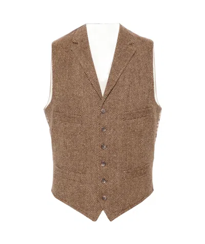 Polo Ralph Lauren Herringbone-pattern Wool Waistcoat In Brown