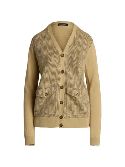 Ralph Lauren Herringbone Pocket Cardigan In Neutral