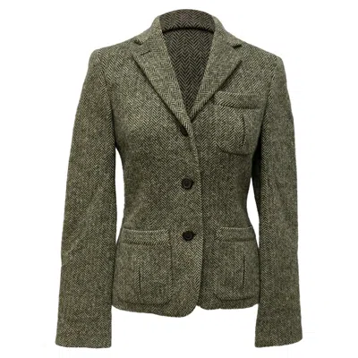 Ralph Lauren Herringbone Single-breasted Blazer In Grey Wool In Green