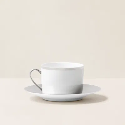 Ralph Lauren Hewitt Teacup & Saucer In Platinum Grey In White