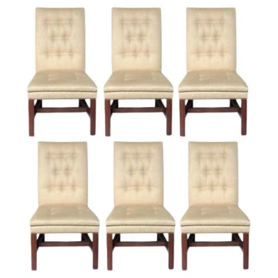 Pre-owned Ralph Lauren High Back Tufted Dining Chairs, Set Of 6 In Brown