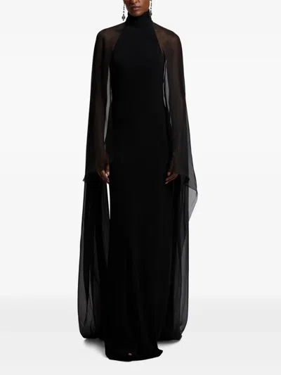 Ralph Lauren High-neck Cape Maxi Dress In Black