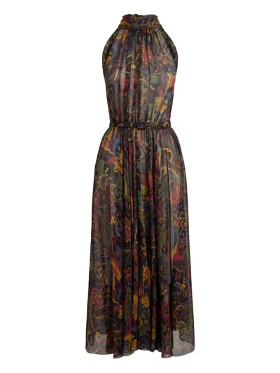 RALPH LAUREN HIGH-NECK FLORAL-PRINT MIDI DRESS