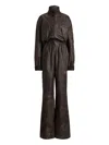 Ralph Lauren High-neck Leather Jumpsuit In Brown