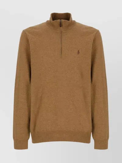 Ralph Lauren High Neck Long Sleeve Wool Sweater In Brown