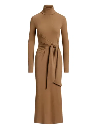 Ralph Lauren High-neck Midi Dress In Brown