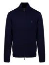 Ralph Lauren Zippered Sweater Ribbed Cuffs In Blue