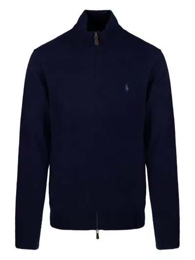 Ralph Lauren Zippered Sweater Ribbed Cuffs In Blue