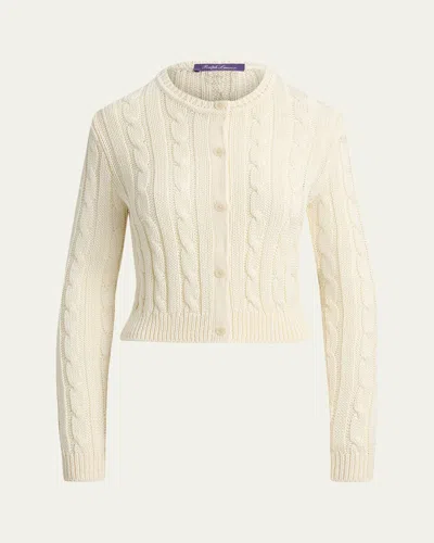 Ralph Lauren High-shine Cable-knit Silk Cropped Cardigan In White