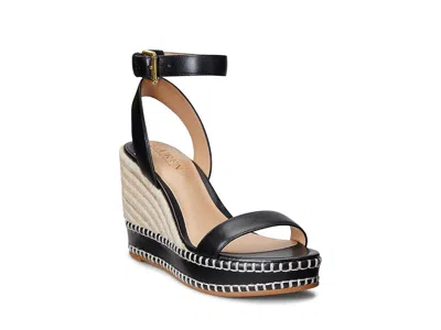 Ralph Lauren Hilarie Burnished Leather Espadrille In Black
