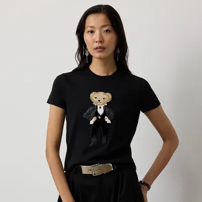 Ralph Lauren Holiday Polo Bear Cotton Tee In Black