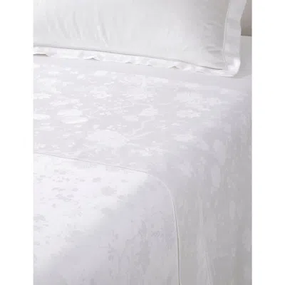 Ralph Lauren Home White Bethany Floral-weave Double Organic-cotton Flat Sheet