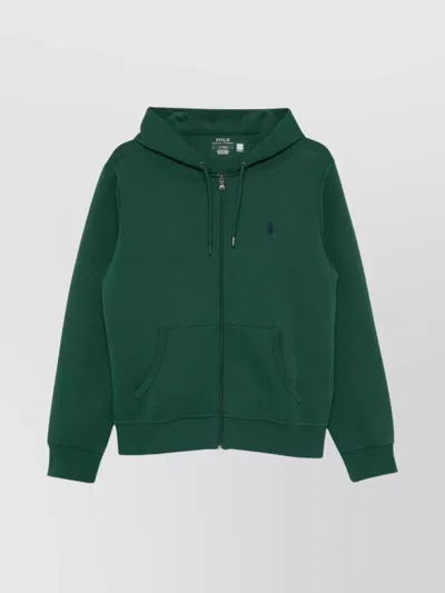 Ralph Lauren Hooded Cotton Blend Jersey Sweatshirt With Pockets In Cyan