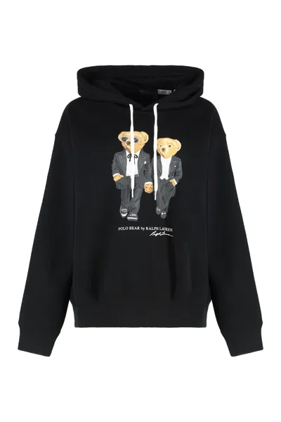 Ralph Lauren Hooded Cotton Sweatshirt In Black