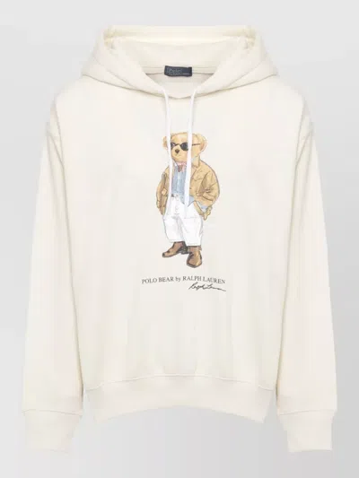 Ralph Lauren Hooded Cotton Sweatshirt Long Sleeves Drawstring In White