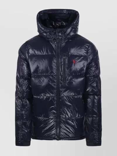 Ralph Lauren Hooded Quilted Puffer Jacket And Pocket In Black