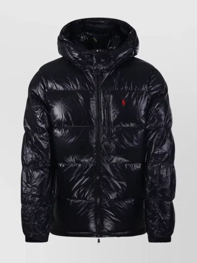 Ralph Lauren Hooded Quilted Puffer Jacket With Elastic Cuffs In Black