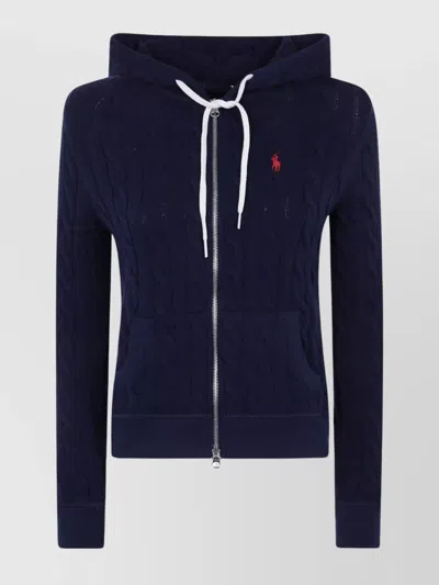 Ralph Lauren Hoodie With Cable Knit Pattern In Black