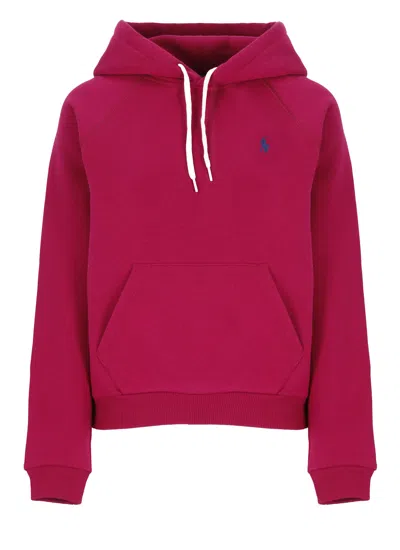 Ralph Lauren Shrunken Fit Fleece Hoodie In Fuschia Berry