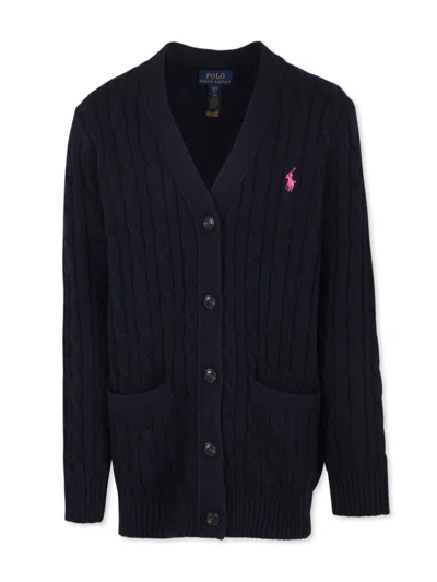 Polo Ralph Lauren Kids' Horse Motif Buttoned Cardigan In Blue