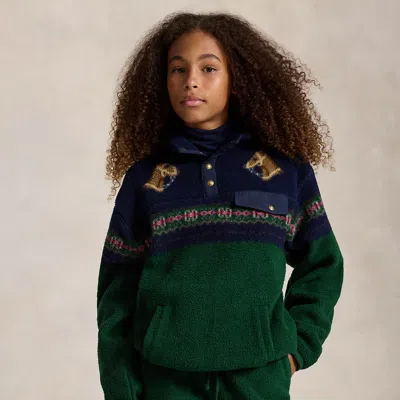 Ralph Lauren Kids' Horse-print Hybrid Pullover In Horsey Fair Isle In Blue