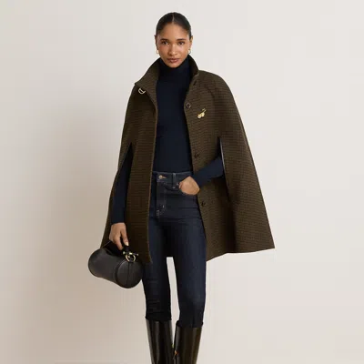 Ralph Lauren Houndstooth Buckle-trim Mockneck Cape In Forest/black Mini