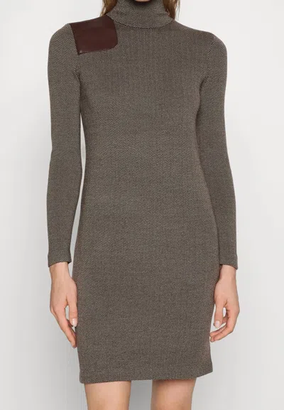 Ralph Lauren Houndstooth Mini Sweater Dress In Green/brown In Multi