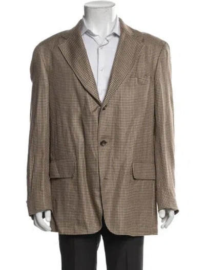 Pre-owned Ralph Lauren Houndstooth Print Blazer In Brown