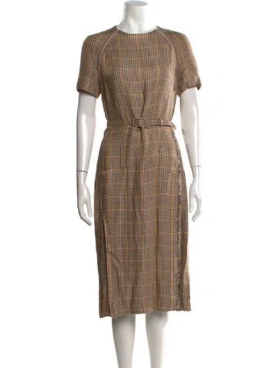 Pre-owned Ralph Lauren Houndstooth Print Long Dress In Neutral