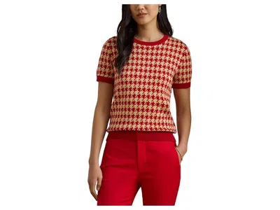 Ralph Lauren Womens Houndstooth Crewneck Sweater In Red