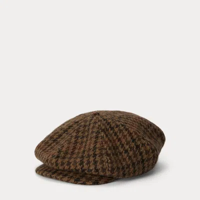 Ralph Lauren Houndstooth Wool Tweed Newsboy Cap In Brown