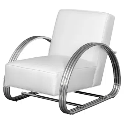 Pre-owned Ralph Lauren Hudson Street Lounge Chair In White Leather & Steel Frame