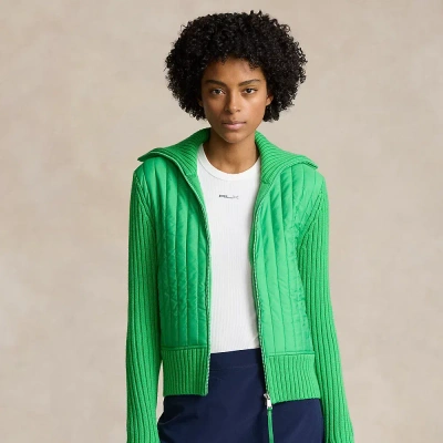 Ralph Lauren Hybrid Funnelneck Sweater Jacket In Tiller Green