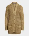 Ralph Lauren Hybrid Suede Silk-linen Boyfriend Cardigan In Light Sand