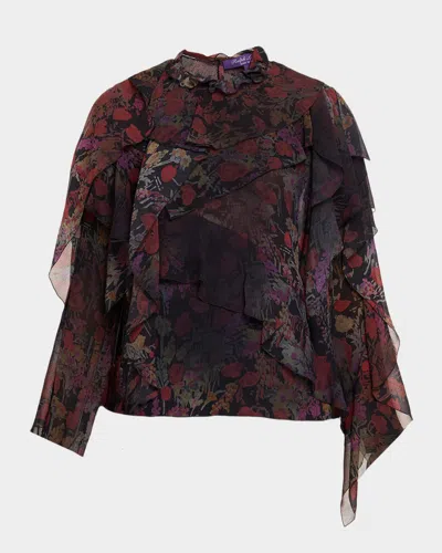 Ralph Lauren Ilene Ruffle-trim Floral Chiffon Blouse In Multi