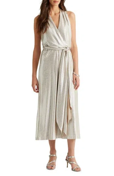 Ralph Lauren Illuminating Wrap Cocktail Dress In Champagne/silver