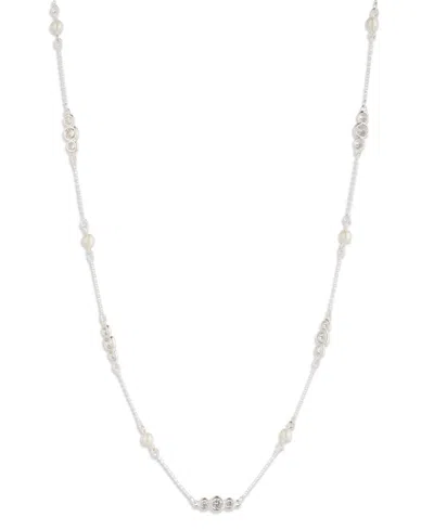 Ralph Lauren Imitation Pearl And Cubic Zirconia Station Collar Necklace In White