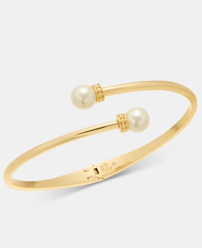 Ralph Lauren Imitation Pearl Bypass Bangle Bracelet In Gold
