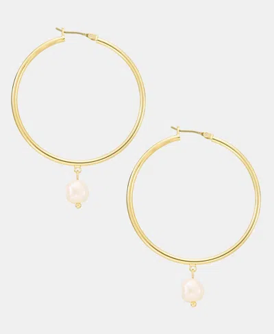 Ralph Lauren Imitation Pearl Charm Hoop Earrings In Gold