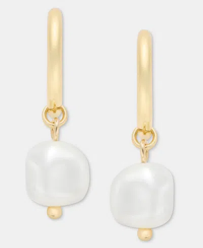 Ralph Lauren Imitation Pearl Charm Huggie Hoop Earrings In Gold