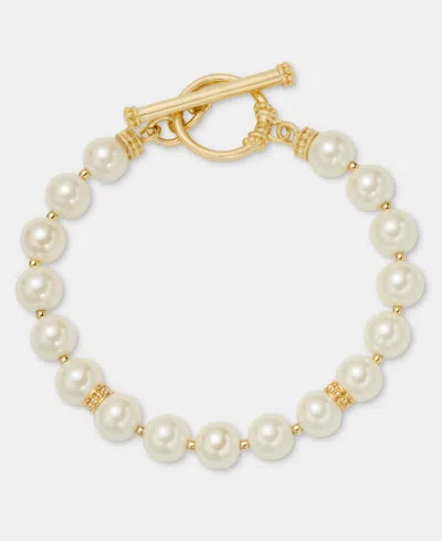 Ralph Lauren Imitation Pearl Flex Bracelet In Gold