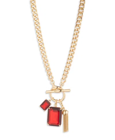 Ralph Lauren Imitation Siam Stone Toggle Pendant Necklace In Red