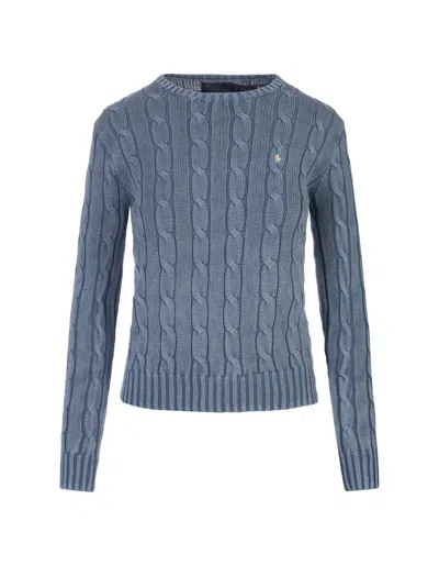 Ralph Lauren Indigo Chambray Cable Cotton Sweater In Blue