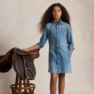 Ralph Lauren Kids' Indigo Denim Western Shirtdress In Abiline Wash In Blue