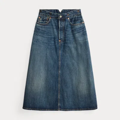 Ralph Lauren Indigo Selvedge Denim Skirt In Averie Wash In Blue