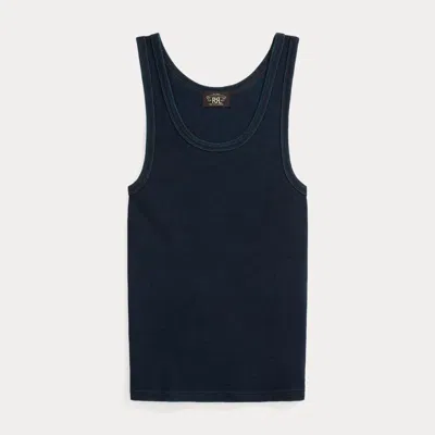 Ralph Lauren Indigo Stretch Cotton Ribbed Tank In Indigo In Blue