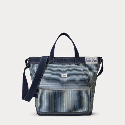 Ralph Lauren Indigo Striped Twill Tote In Indigo/cream