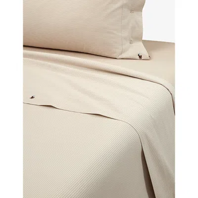 Ralph Lauren Inen Oxford Striped Cotton Flat Sheet In Brown