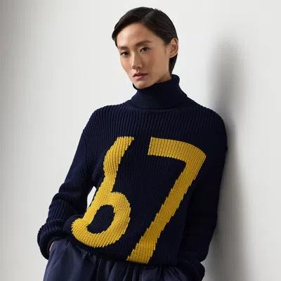 Ralph Lauren Intarsia-knit Cotton-silk Turtleneck In Blue